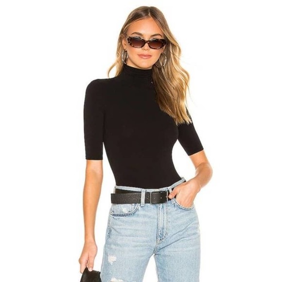 Commando Tops - NWT Commando Ballet Short Sleeve Turtleneck Thong Bodysuit Black One Size #1791